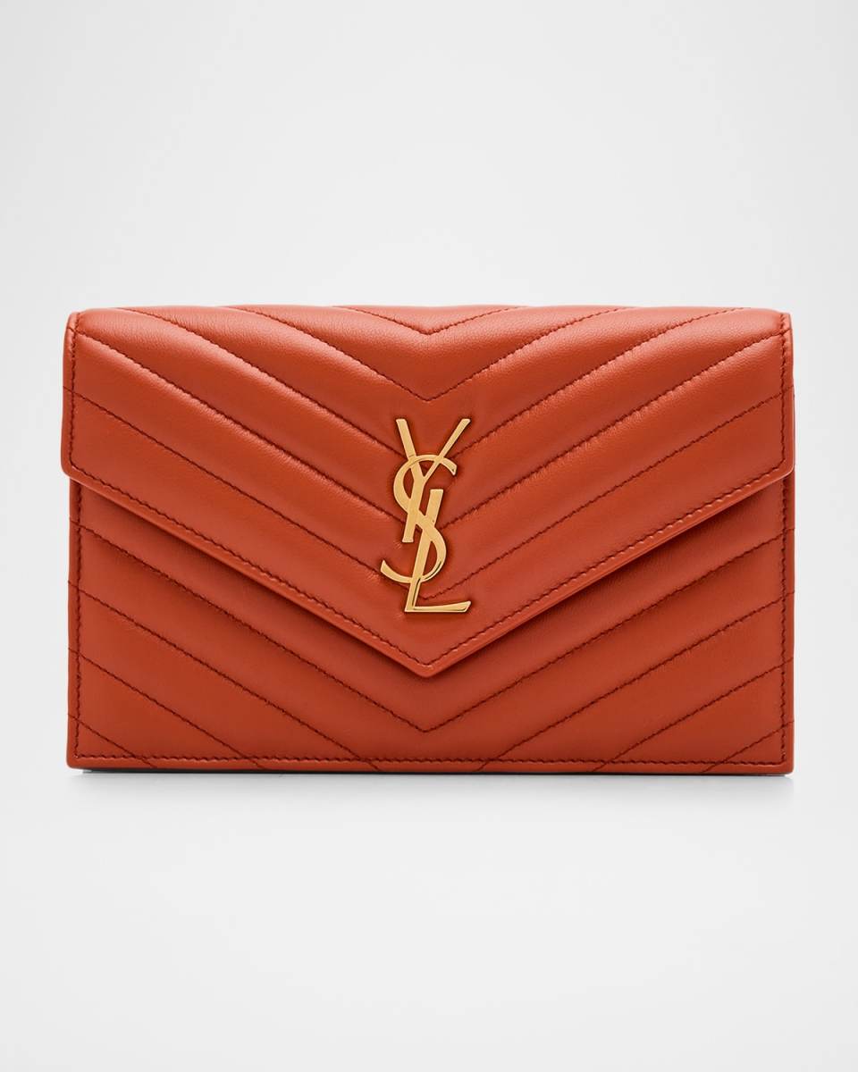 Small YSL Wallet on Chain in Grain Leather